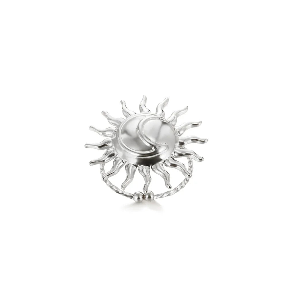 Elegant Stainless Steel Big Bloom Flower Rings