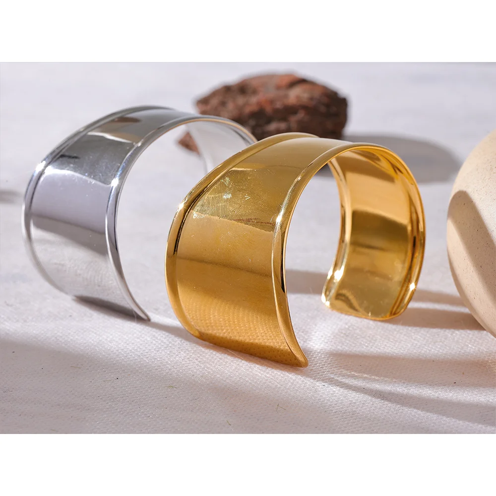 Stainless Steel Metal Wide Cuff Open Bracelet