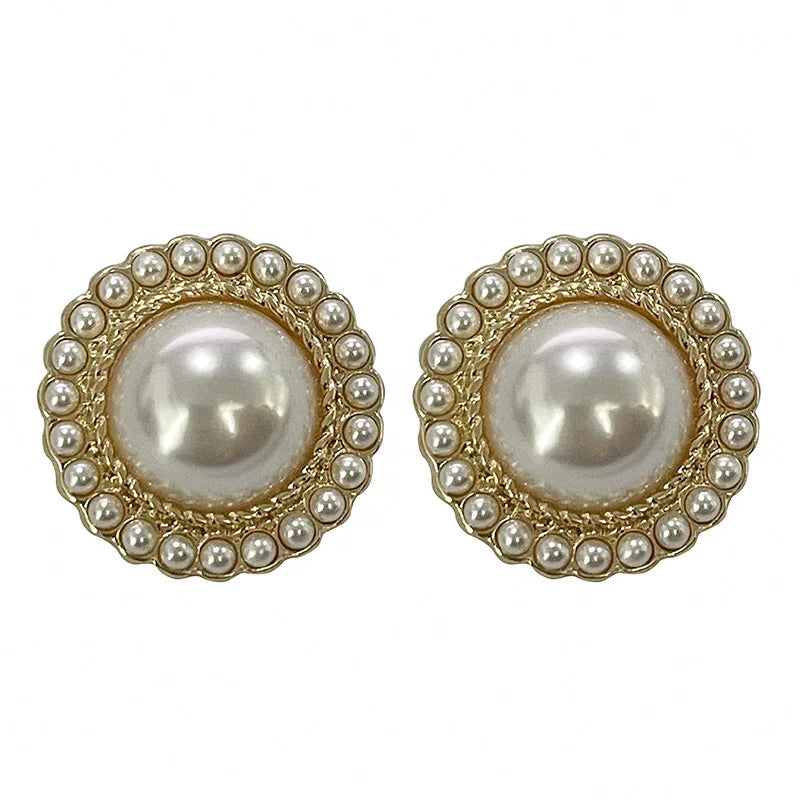 Gold Color Big Pearl Stud Earrings