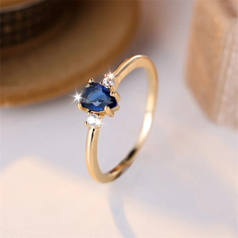 Minimalist Pear Cut Royal Blue Stone Rings