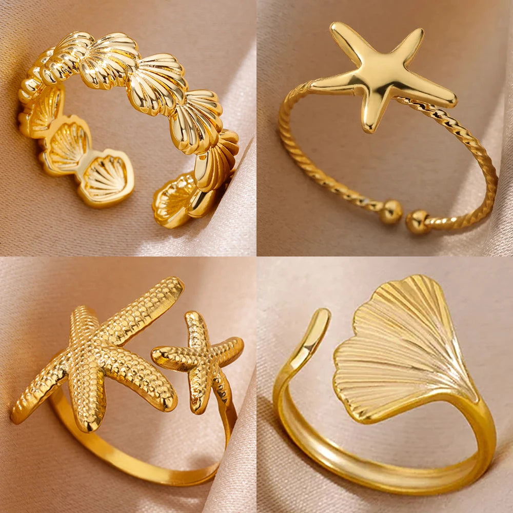 Starfish Shell Open Rings