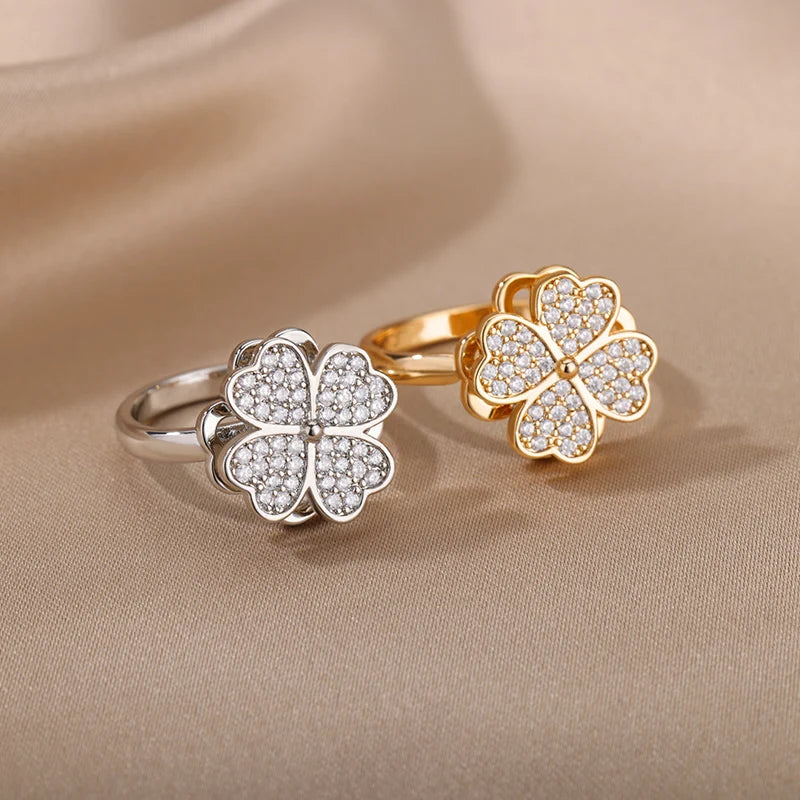 Four Clover Rotating Anxiety Rings