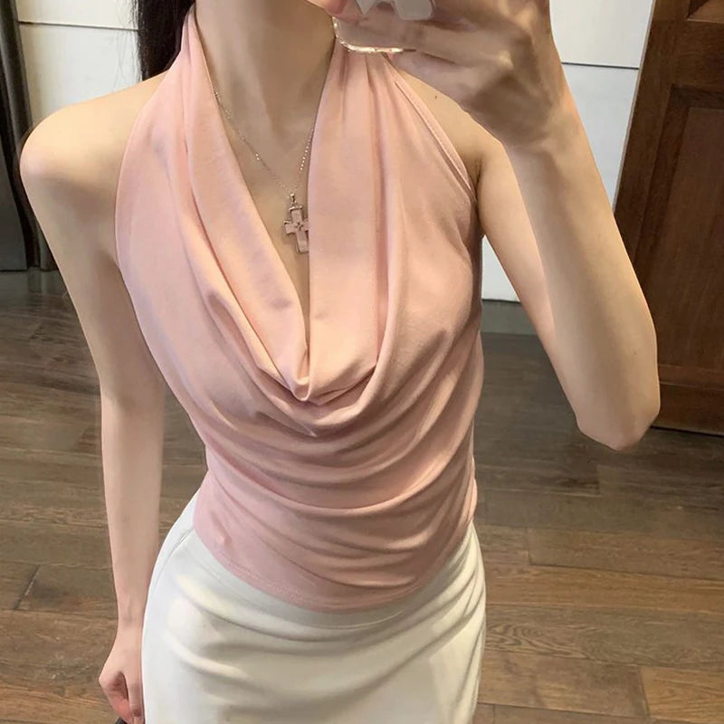 Pure Swing Collar Halter Sleeveless Slim Tank Top