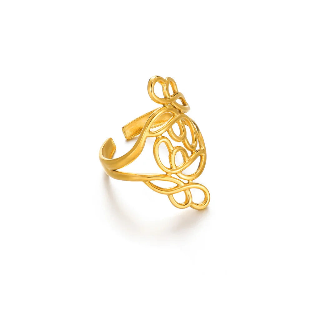 Elegant Stainless Steel Big Bloom Flower Rings