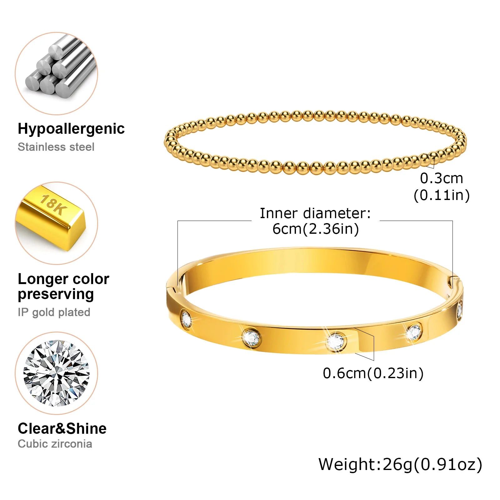 Simple Stacked Gold Plated Beads Bracelets