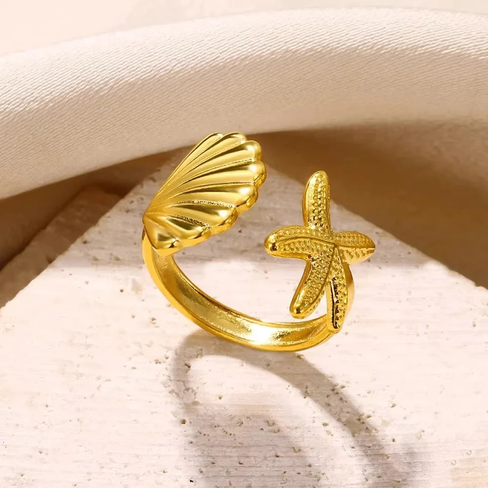 Starfish Shell Open Rings
