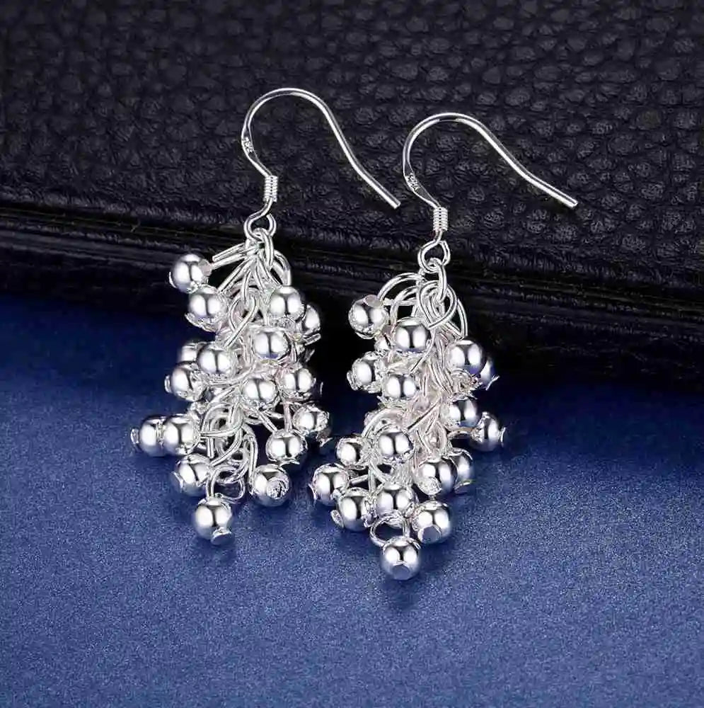 Silver color Creative Grape Beads Drop Earrings