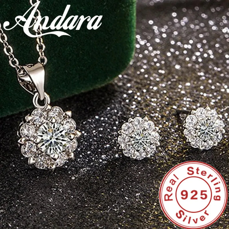 Zirconia Pendant Necklace Earrings Set