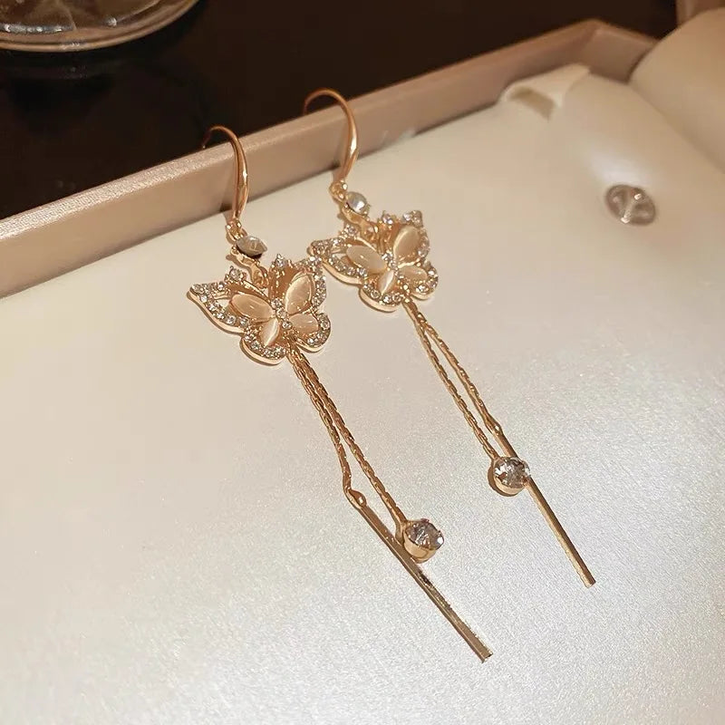 Zircon Butterfly Tassel Earrings