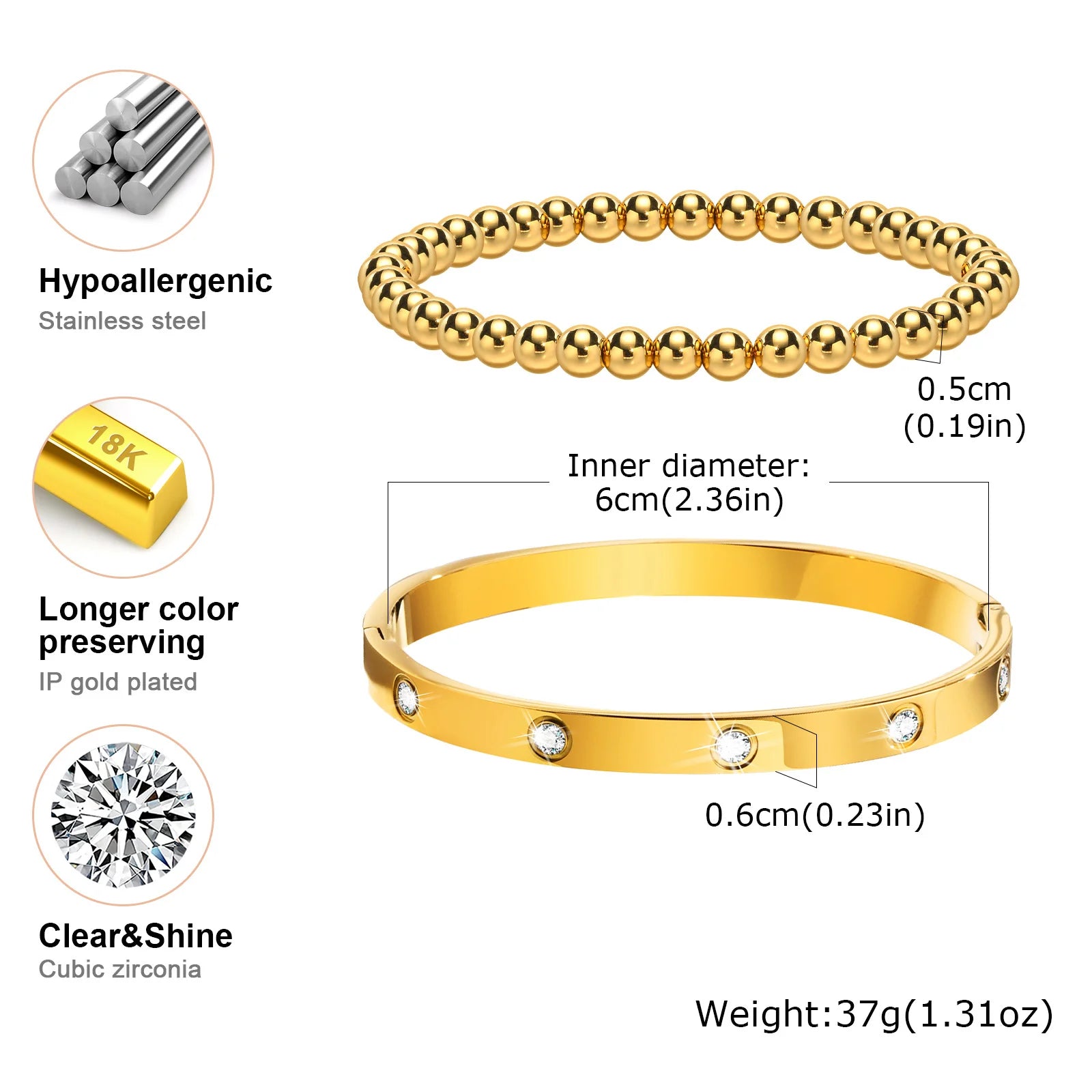 Simple Stacked Gold Plated Beads Bracelets
