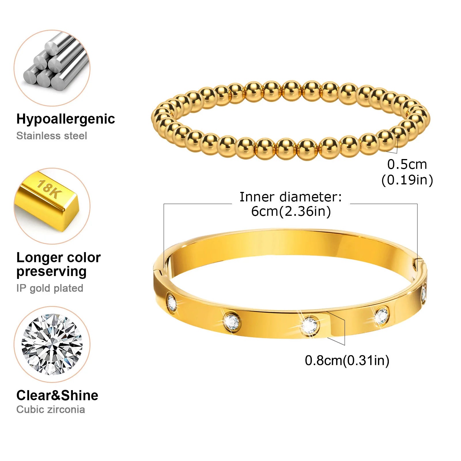 Simple Stacked Gold Plated Beads Bracelets