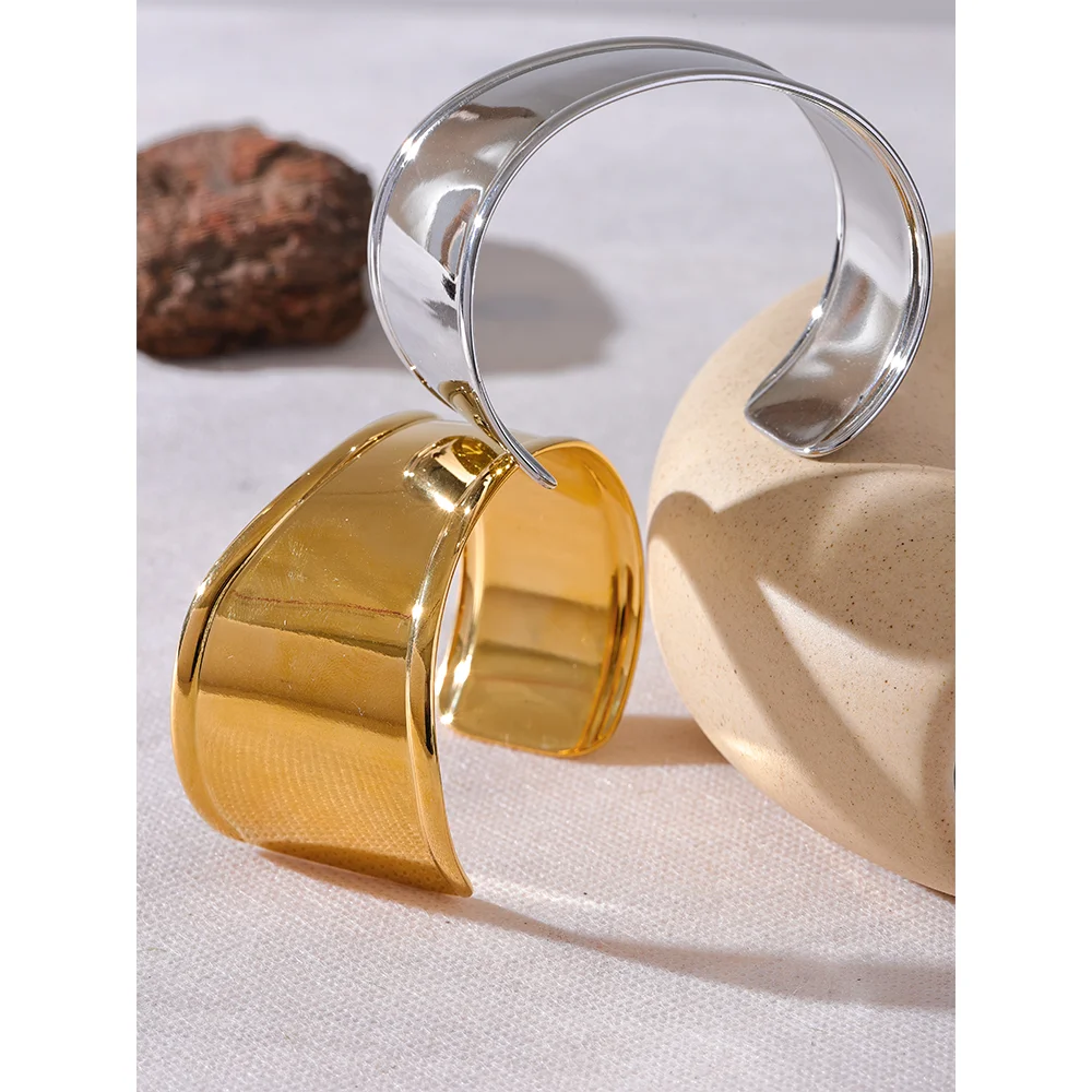 Stainless Steel Metal Wide Cuff Open Bracelet