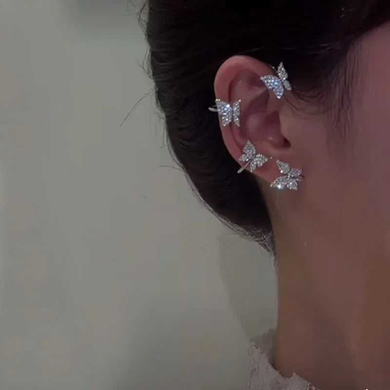 Silver Plated Metal Butterfly Ear Clips