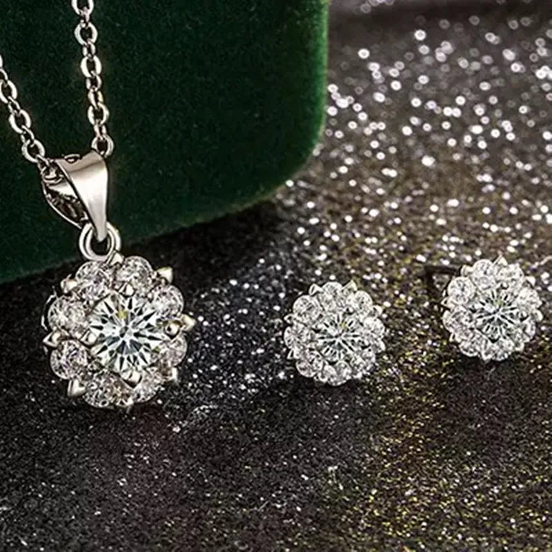 Zirconia Pendant Necklace Earrings Set