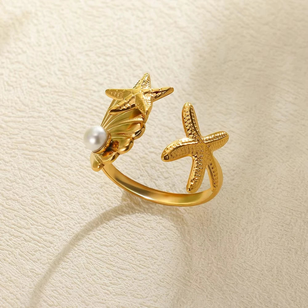 Starfish Shell Open Rings