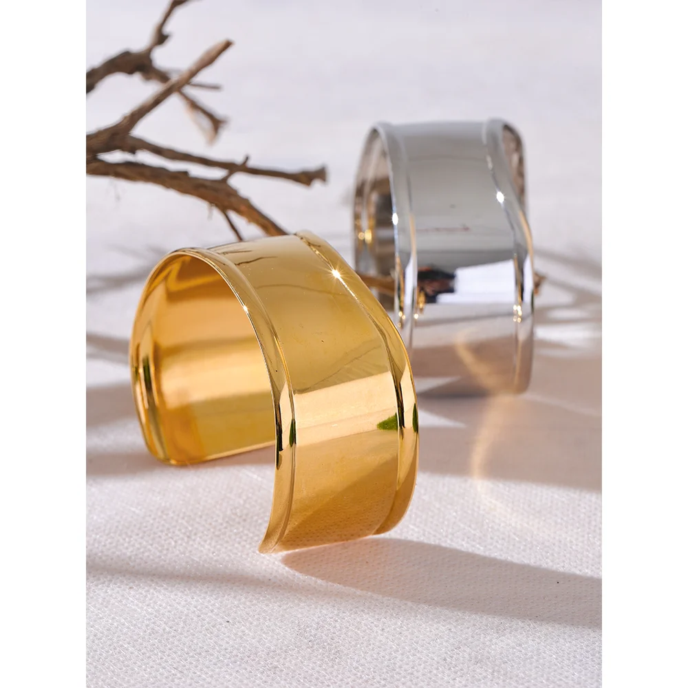 Stainless Steel Metal Wide Cuff Open Bracelet