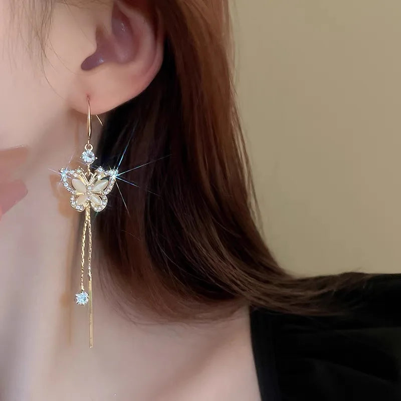 Zircon Butterfly Tassel Earrings
