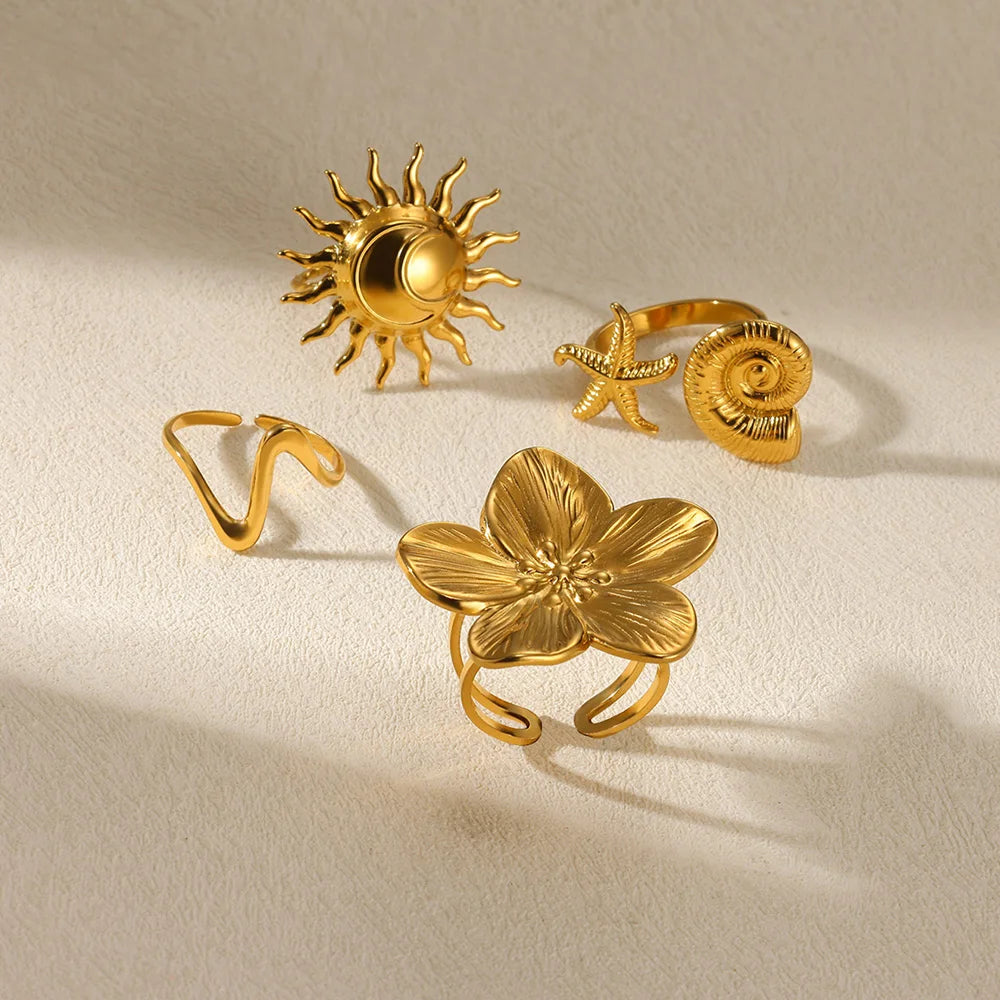 Elegant Stainless Steel Big Bloom Flower Rings