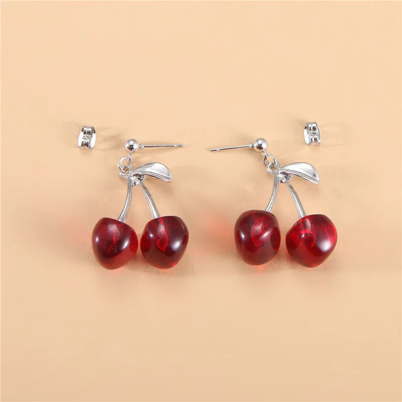 Elegant Delicate Red Cherry Stud Earrings