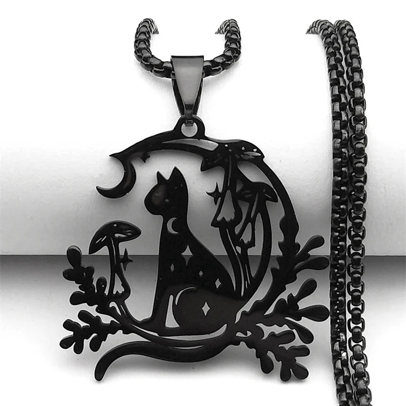 Night Witchcraft Black Cat Pendant Necklace