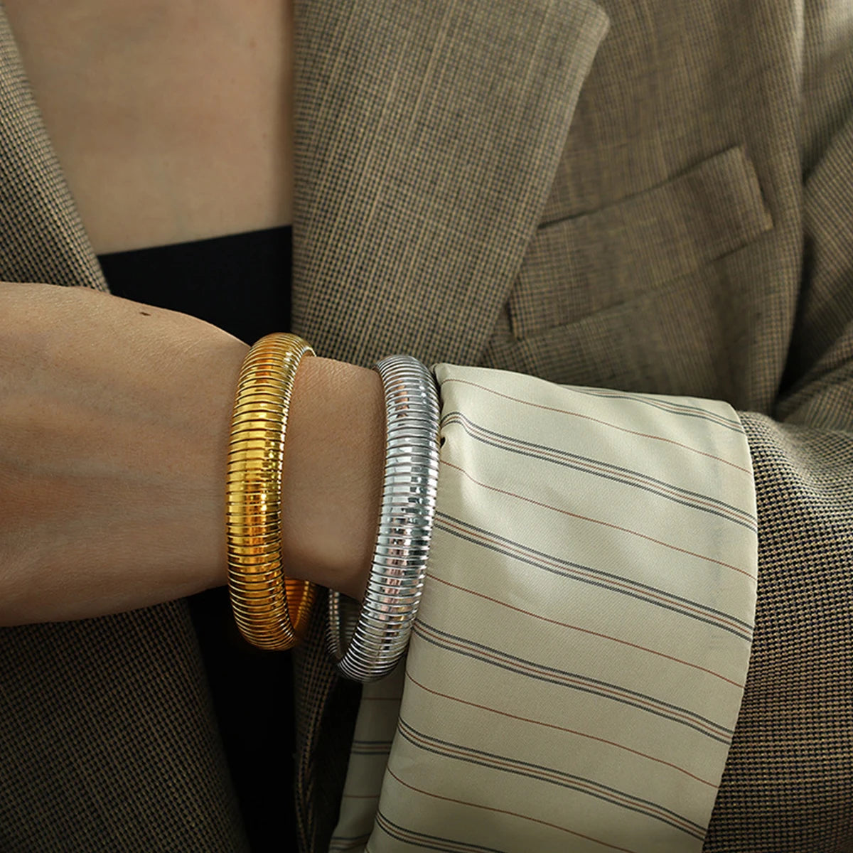 Elastic Texture Flex Snake Chain Cuff Bracelet