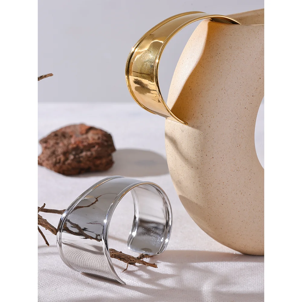 Stainless Steel Metal Wide Cuff Open Bracelet