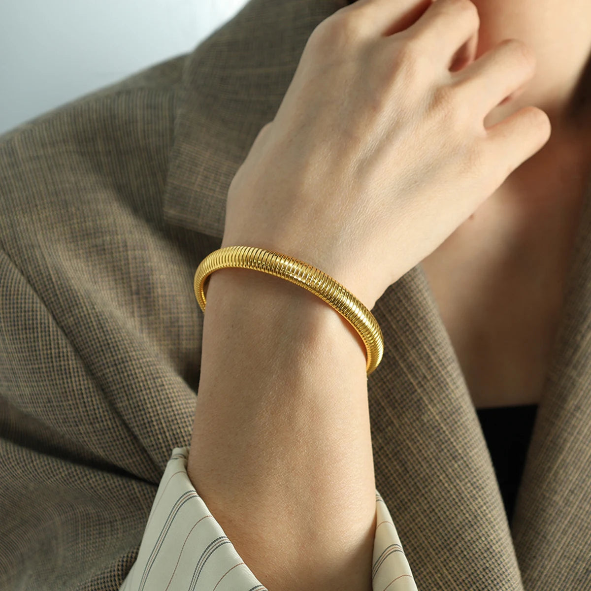Elastic Texture Flex Snake Chain Cuff Bracelet