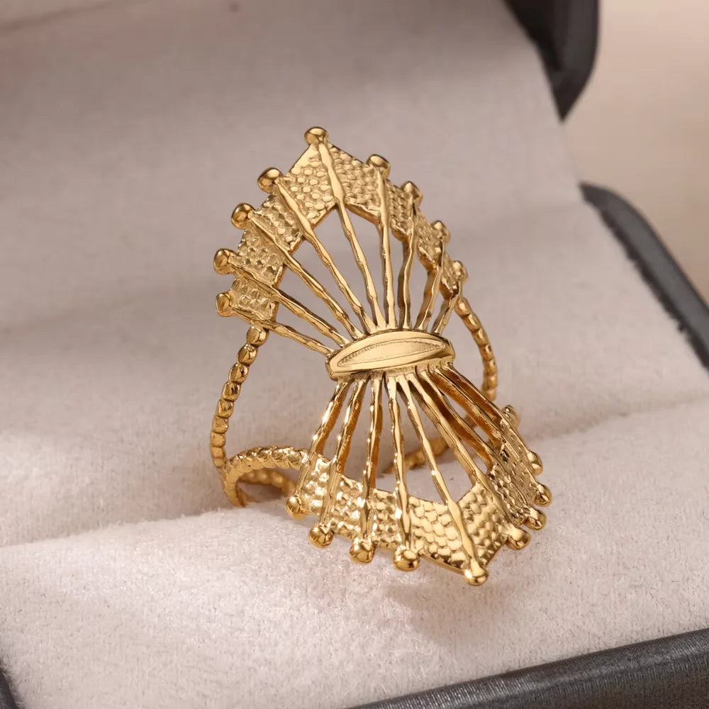 Elegant Stainless Steel Big Bloom Flower Rings