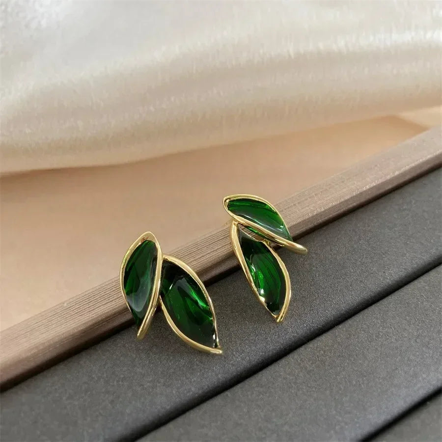 Metal Trendy Fresh Grey Leaf Stud Earrings