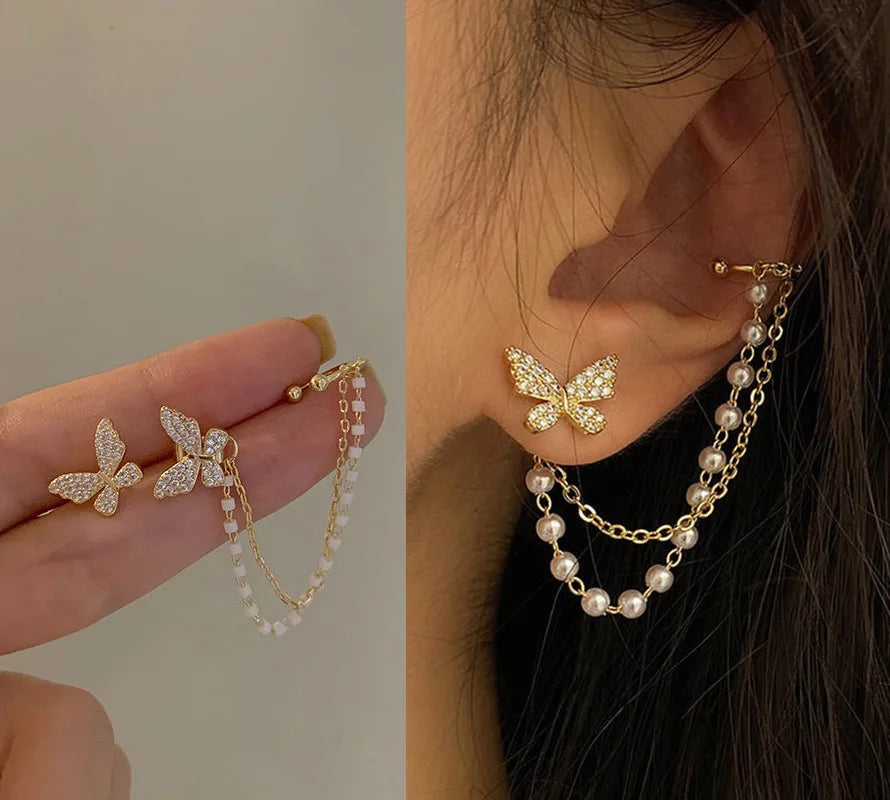 Silver Plated Metal Butterfly Ear Clips