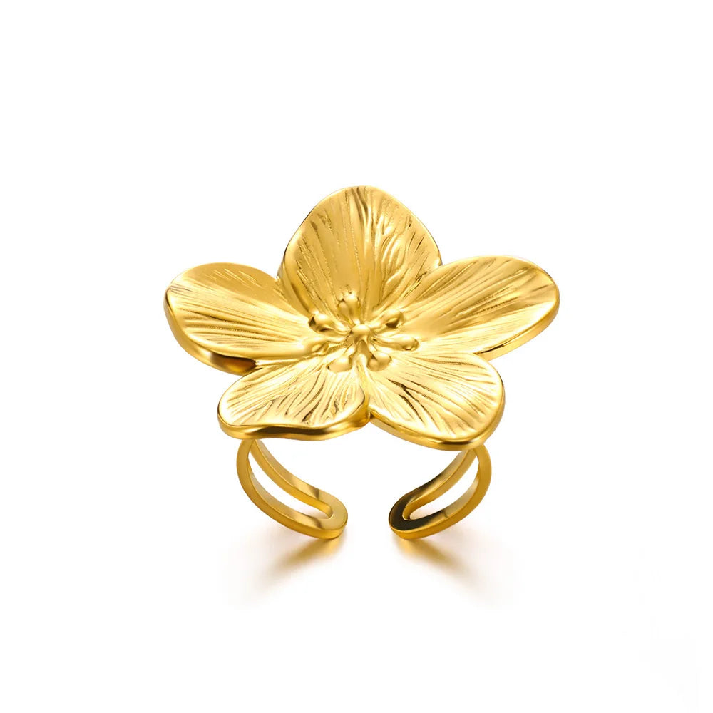 Elegant Stainless Steel Big Bloom Flower Rings