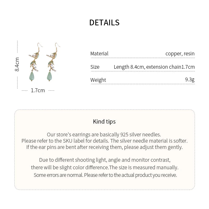 Valley Leaf Water Drop Resin Dangle Earrings