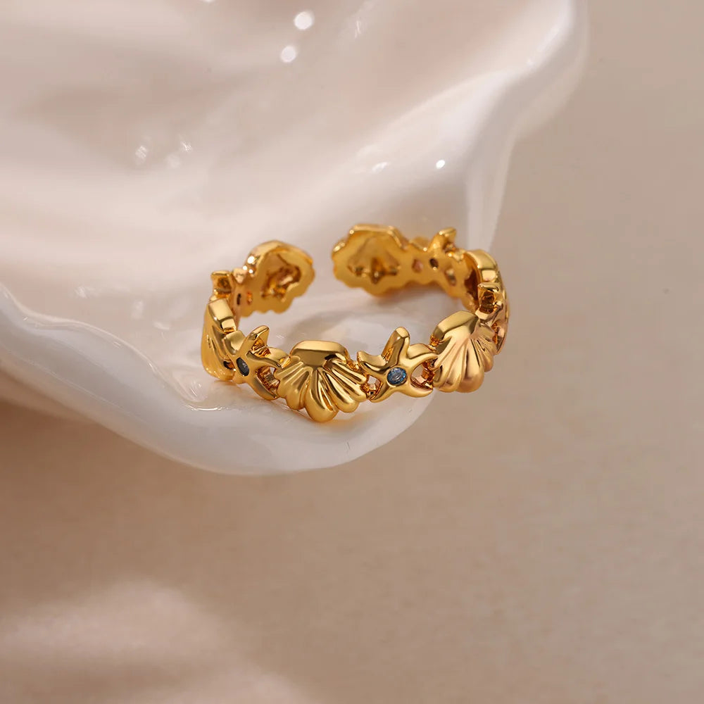 Starfish Shell Open Rings