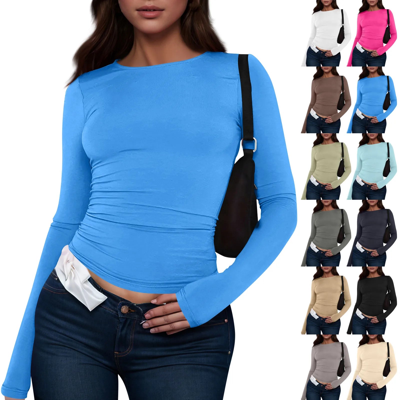O Neck Long Sleeve Cropped Tops