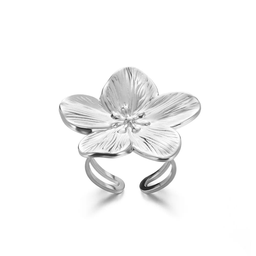 Elegant Stainless Steel Big Bloom Flower Rings