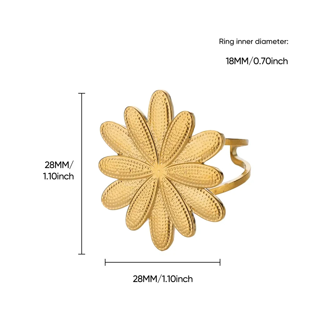 Elegant Stainless Steel Big Bloom Flower Rings