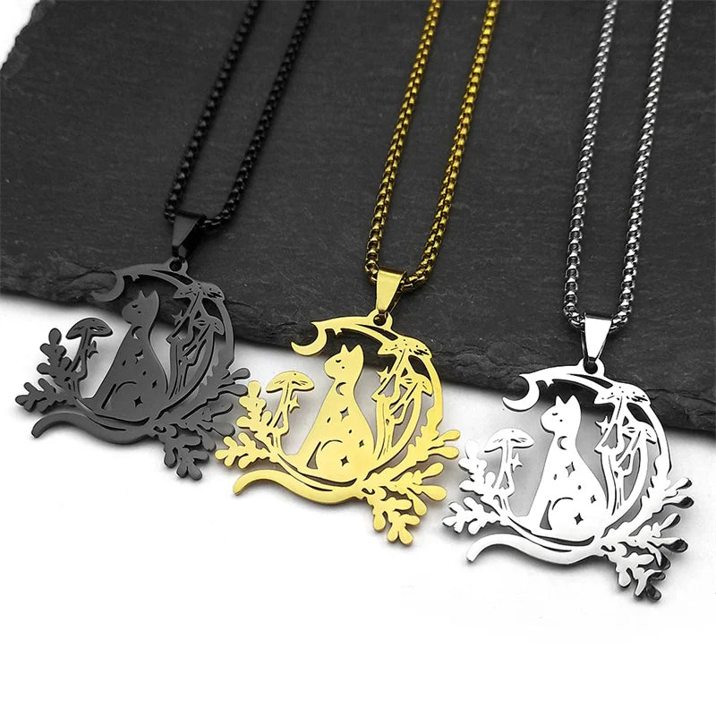 Night Witchcraft Black Cat Pendant Necklace