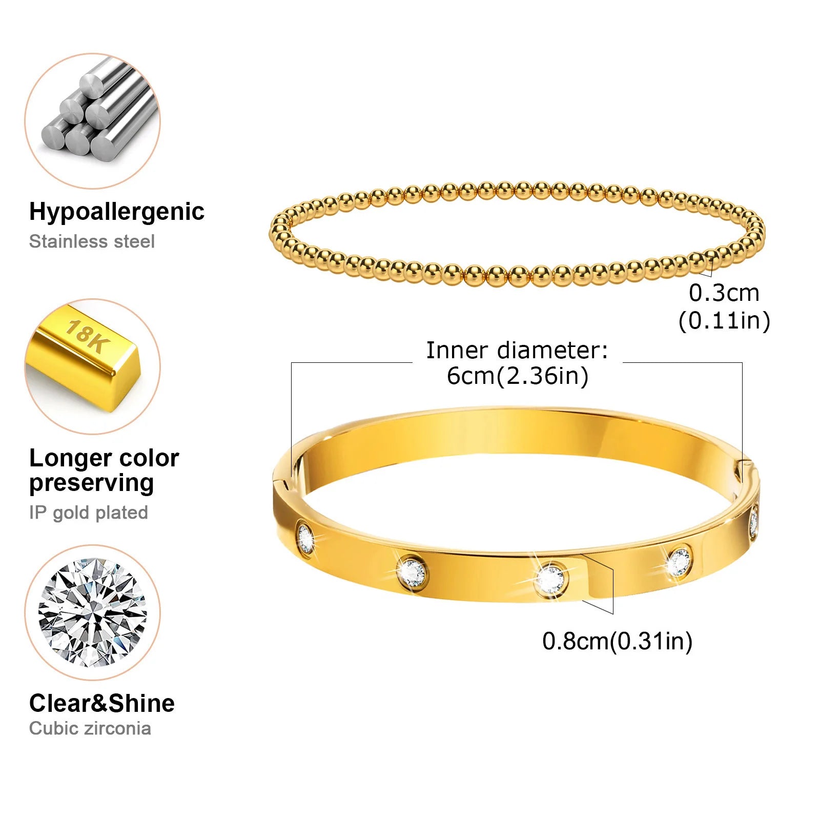 Simple Stacked Gold Plated Beads Bracelets
