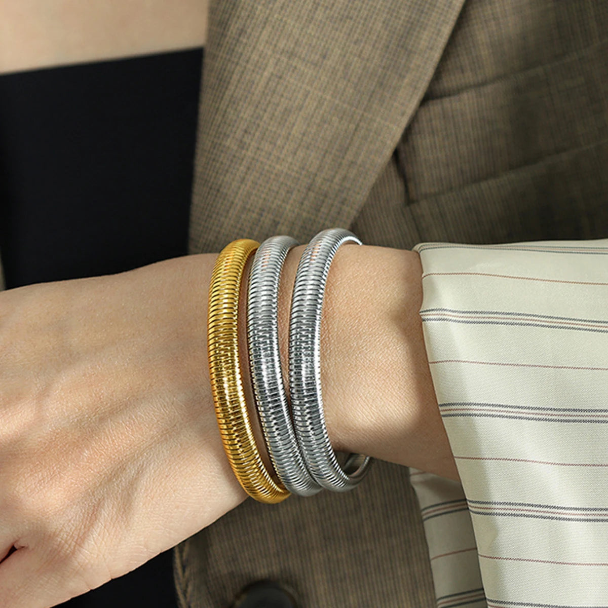 Elastic Texture Flex Snake Chain Cuff Bracelet