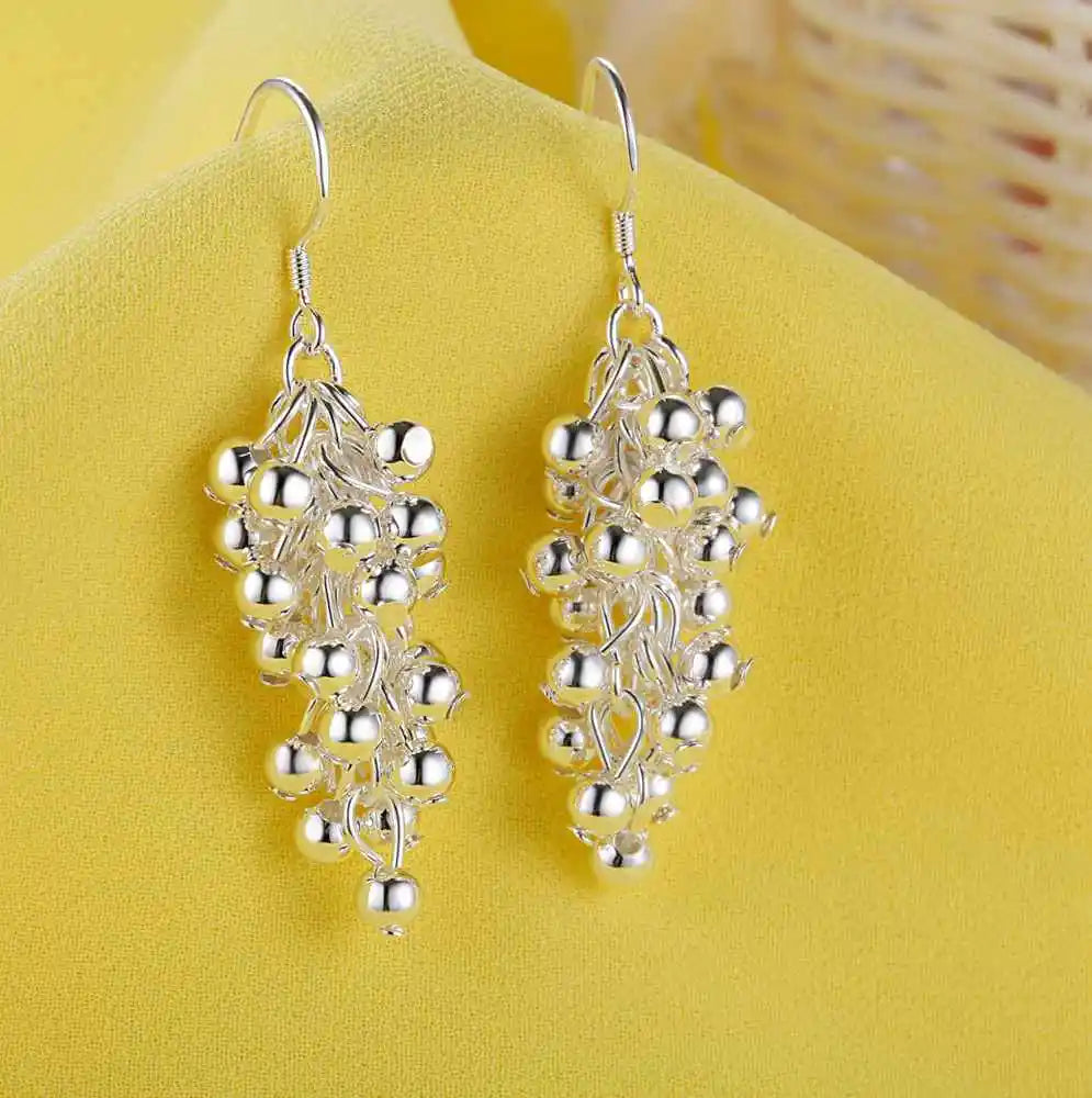 Silver color Creative Grape Beads Drop Earrings