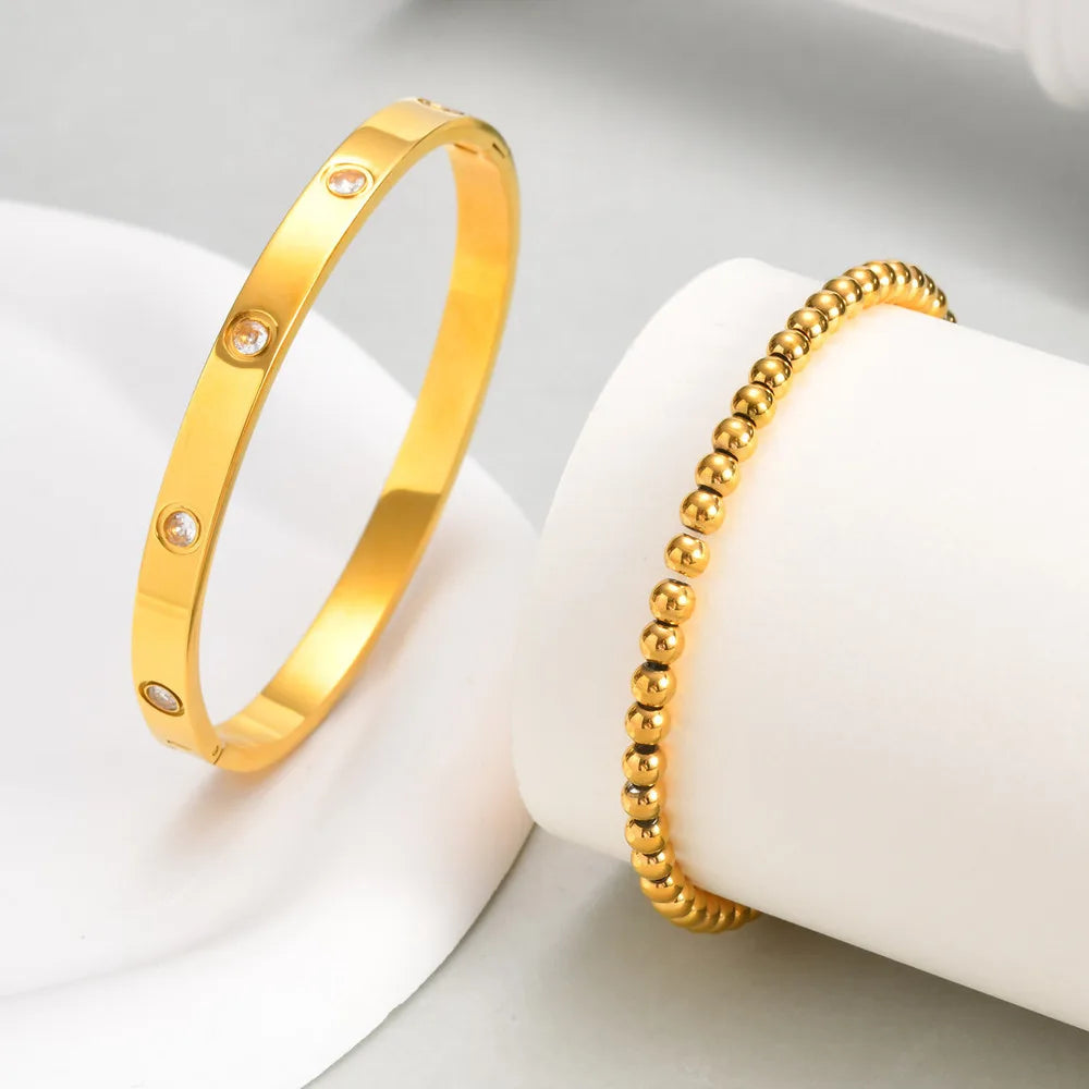 Simple Stacked Gold Plated Beads Bracelets