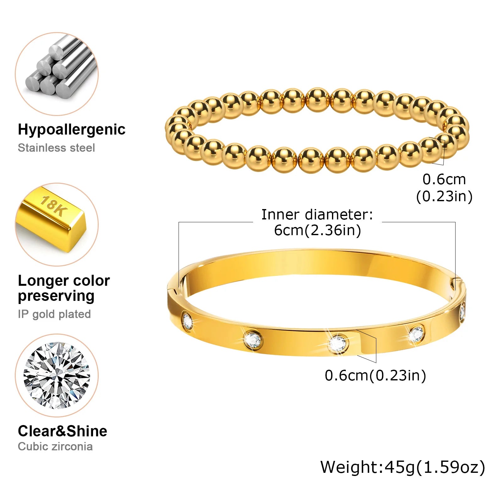 Simple Stacked Gold Plated Beads Bracelets