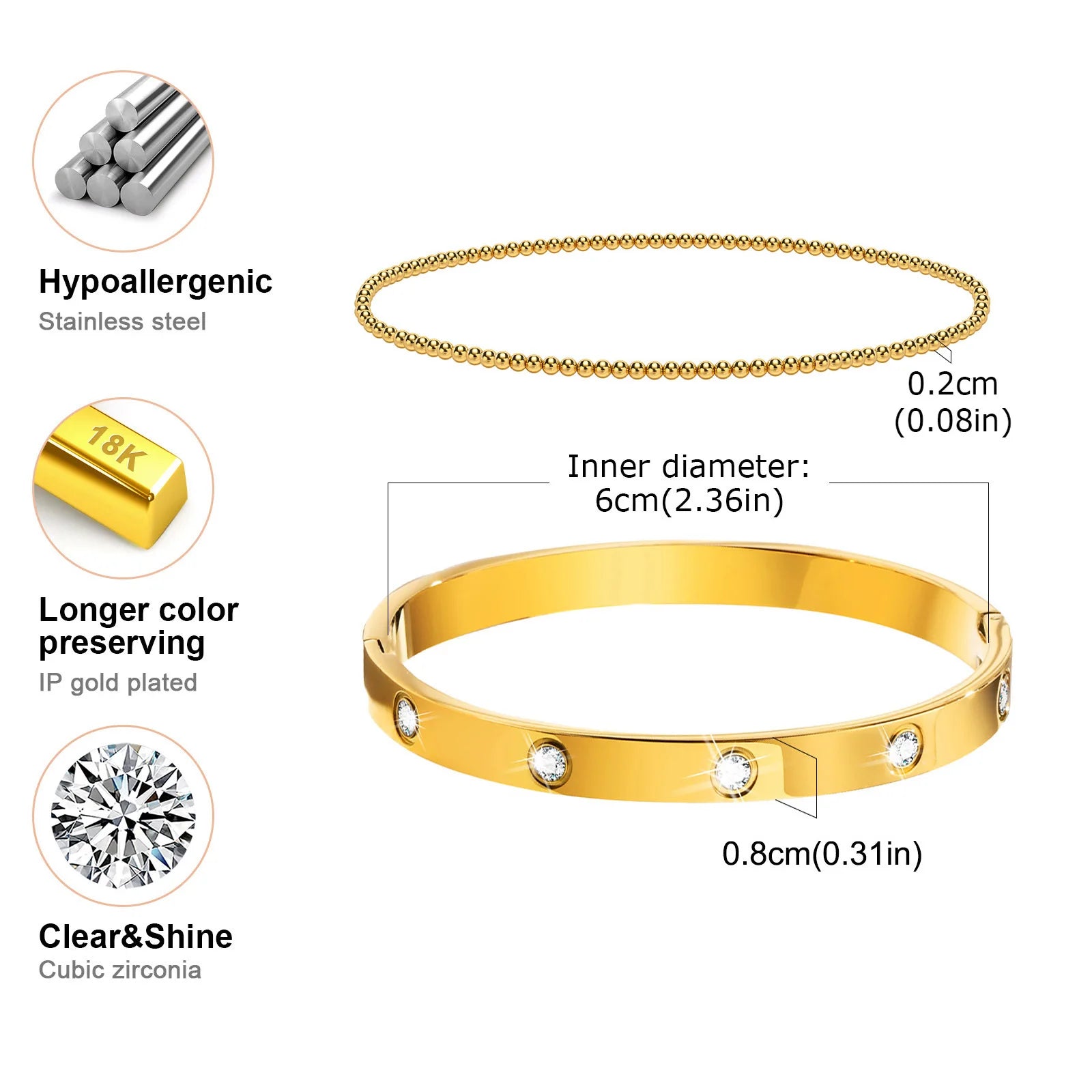 Simple Stacked Gold Plated Beads Bracelets