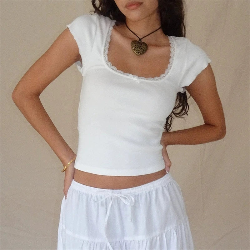 Vintage Baby Tee Cottage Knitted T-Shirt
