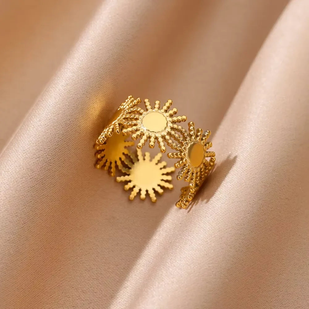 Elegant Stainless Steel Big Bloom Flower Rings